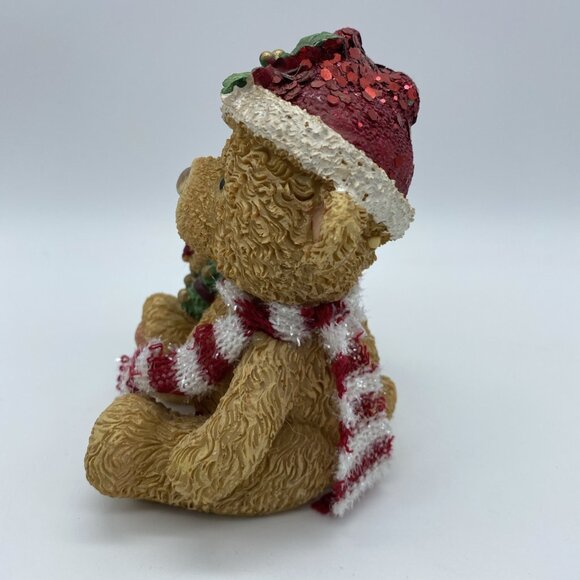 Christmas Figurine Christmas Teddy Bear Resin Figure Statue Holiday Decor Hat - Picture 2 of 9